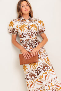 TROPICANA SUNSET WOVEN MIDI DRESS