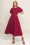 CRIMSON ROMANCE WOVEN MIDI DRESS
