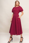 CRIMSON ROMANCE WOVEN MIDI DRESS