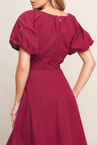 CRIMSON ROMANCE WOVEN MIDI DRESS