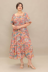 ROSY TWILIGHT WOVEN MIDI DRESS