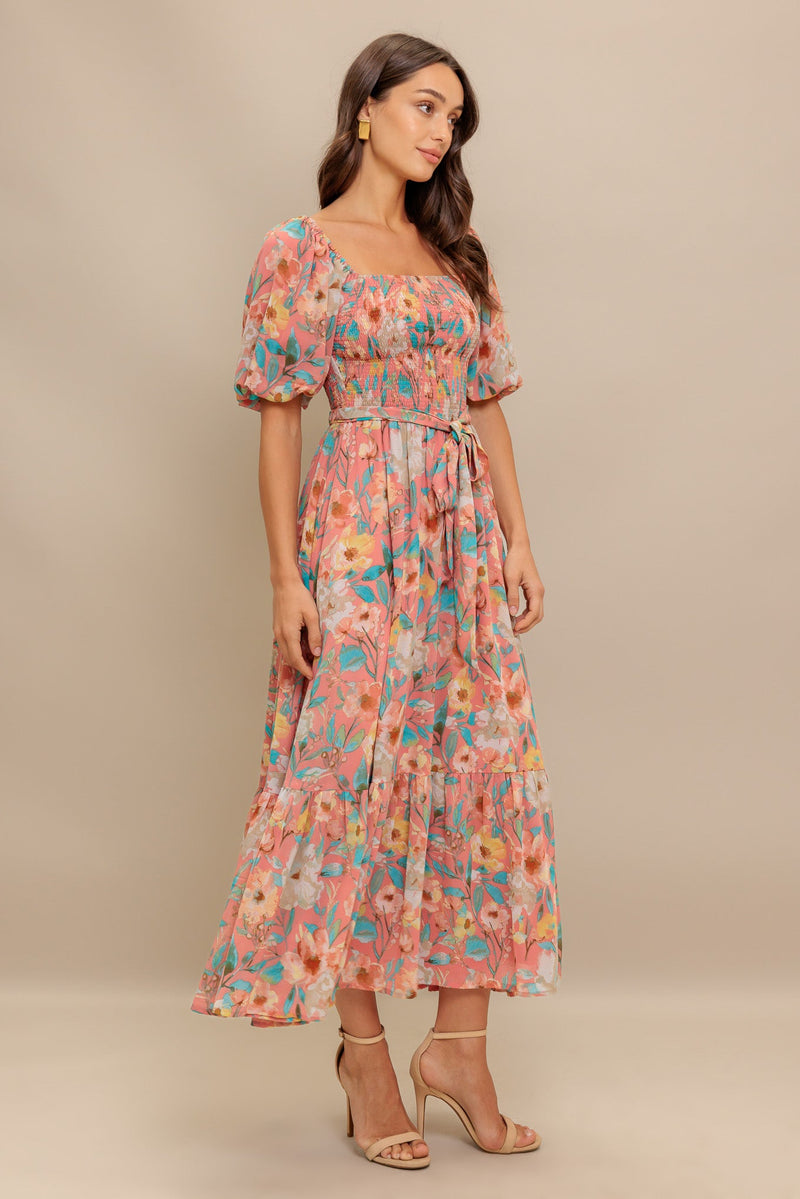 ROSY TWILIGHT WOVEN MIDI DRESS