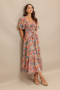 ROSY TWILIGHT WOVEN MIDI DRESS