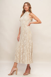 ELEGANT FLORAL STRETCH LACE MIDI DRESS