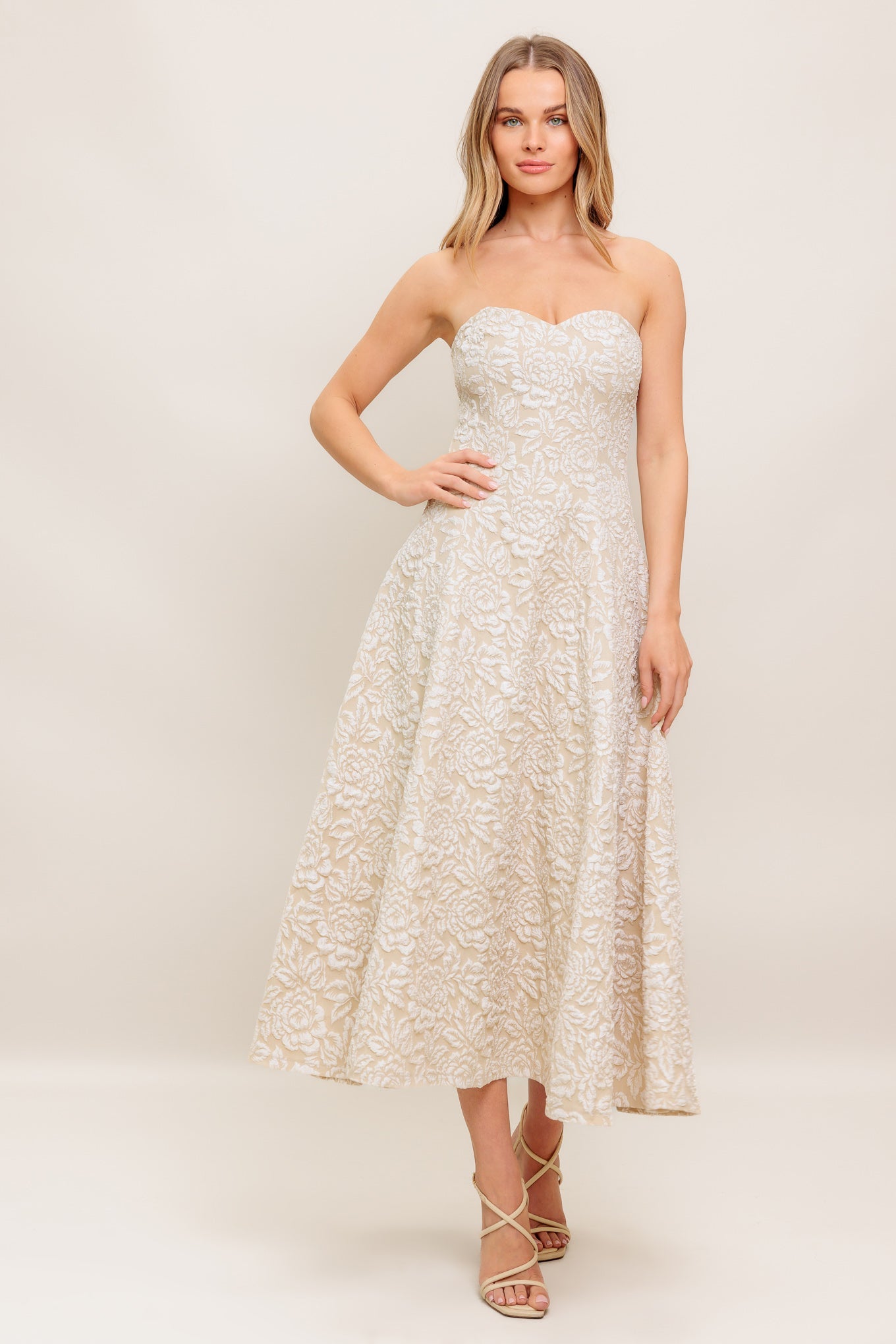 ELEGANT BLOSSOM WOVEN MIDI DRESS