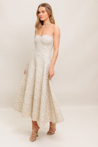 ELEGANT BLOSSOM WOVEN MIDI DRESS