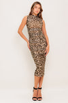 WILD INSTINCT LEOPARD POWER MESH MIDI DRESS