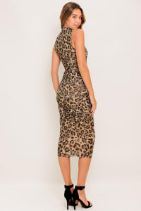WILD INSTINCT LEOPARD POWER MESH MIDI DRESS