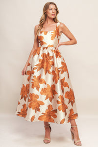 AUTUMNAL FLORAL WOVEN MIDI DRESS