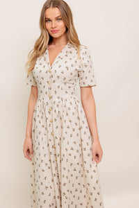 CANDY KISS BEIGE WOVEN MIDI DRESS