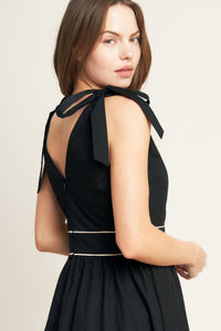 FOREST CHARM BLACK CREAM WOVEN MIDI DRESS