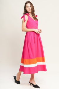 FOREST CHARM FUCHSIA ORANGE WOVEN MIDI DRESS