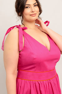 FOREST CHARM FUCHSIA ORANGE WOVEN MIDI DRESS