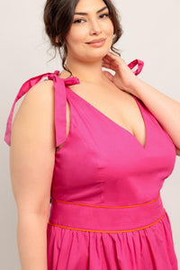 FOREST CHARM FUCHSIA ORANGE WOVEN MIDI DRESS