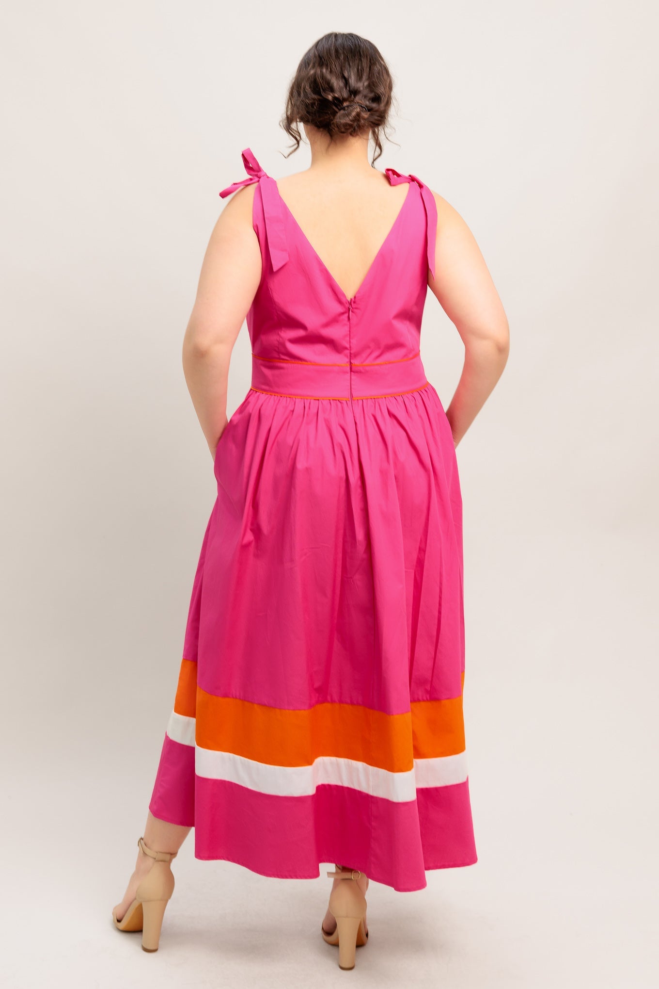 FOREST CHARM FUCHSIA ORANGE WOVEN MIDI DRESS