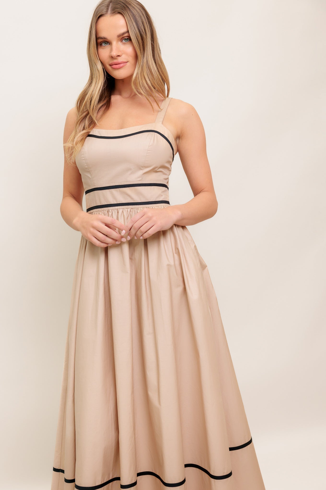 QUIET LUXE STRAP WOVEN MIDI DRESS