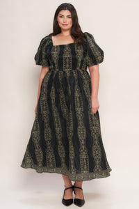 VINTAGE SQUARE WOVEN MIDI DRESS