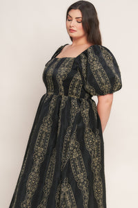 VINTAGE SQUARE WOVEN MIDI DRESS