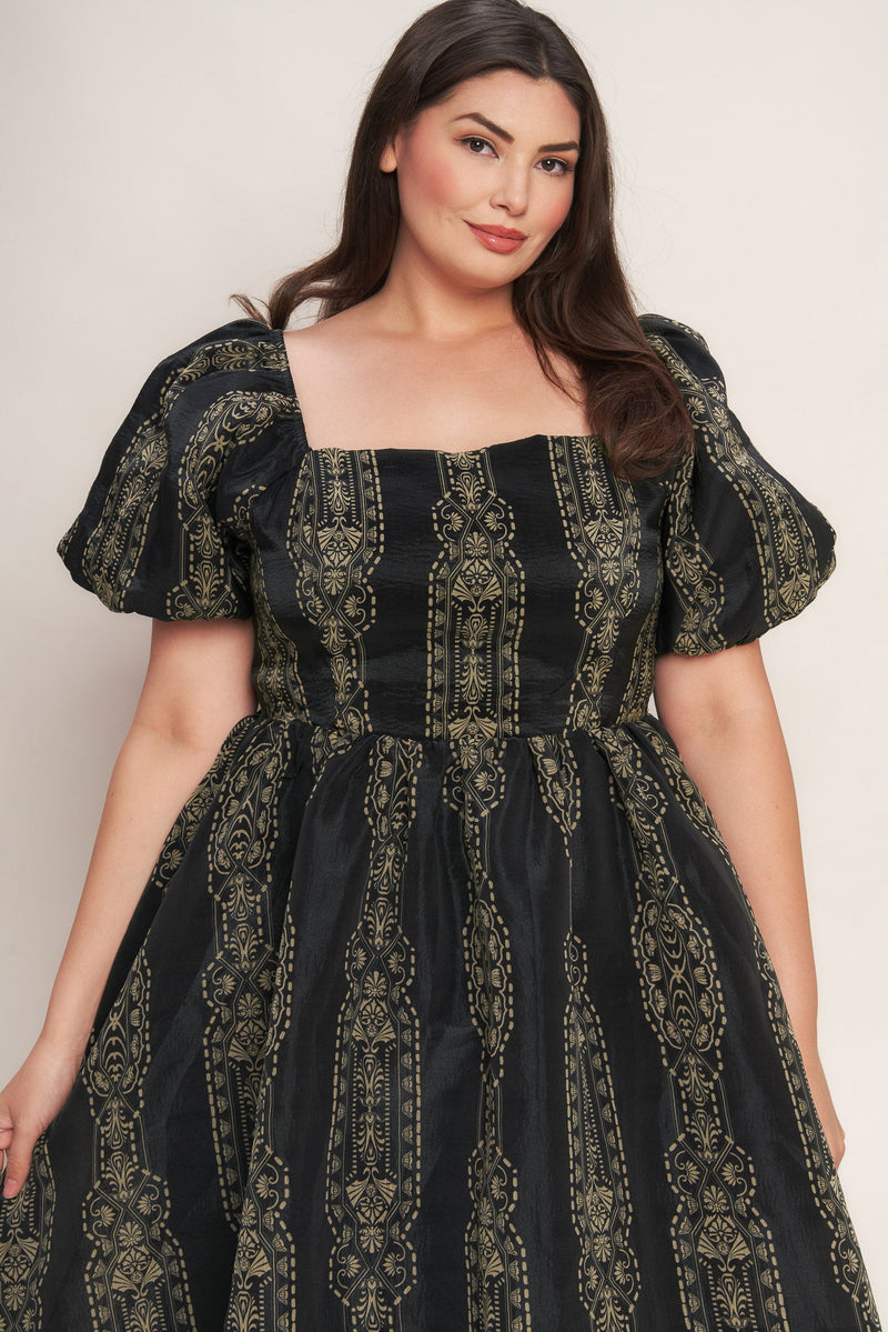 VINTAGE SQUARE WOVEN MIDI DRESS