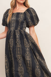 VINTAGE SQUARE WOVEN MIDI DRESS