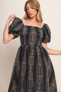 VINTAGE SQUARE WOVEN MIDI DRESS