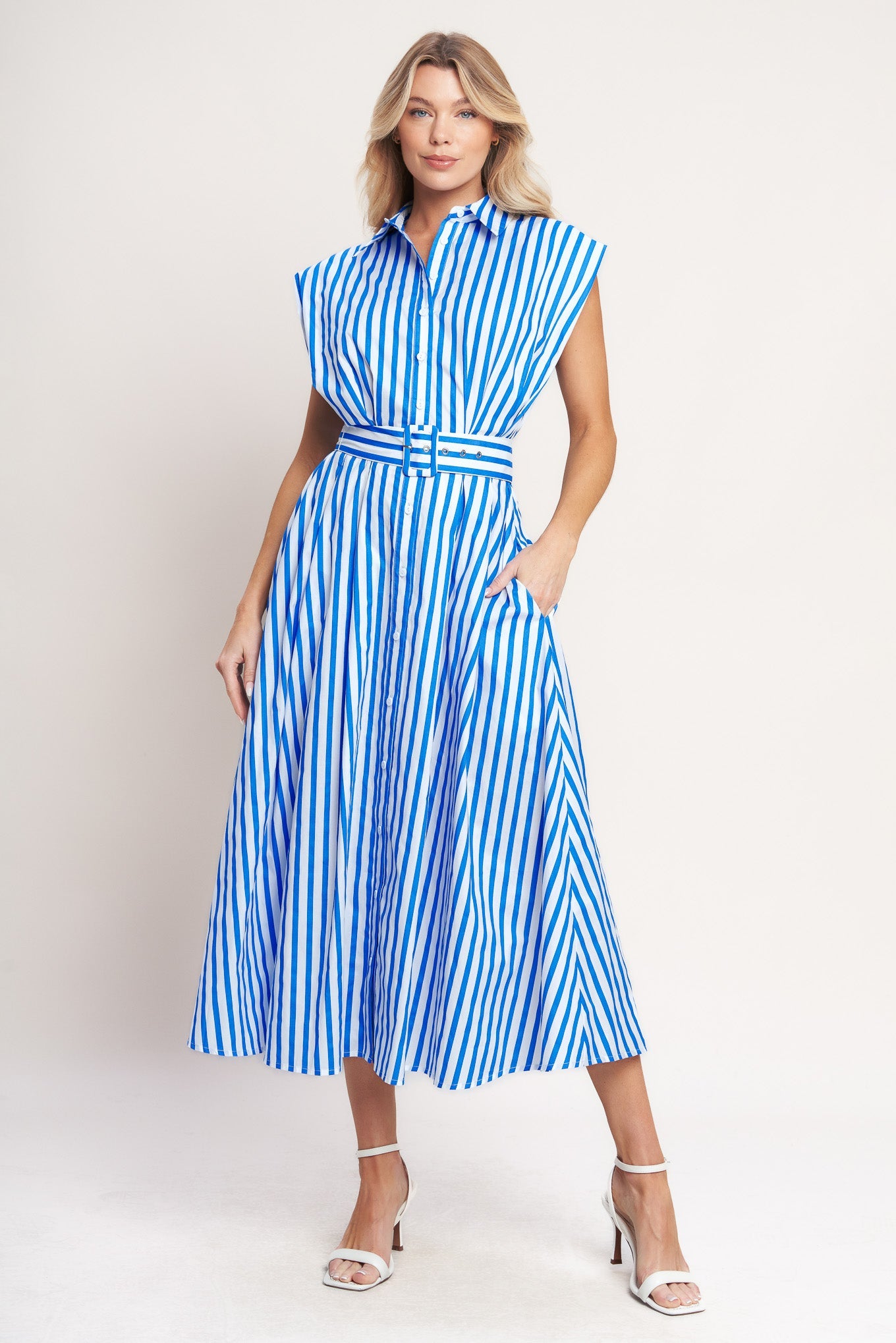 BISTRO STRIPE WOVEN MIDI DRESS