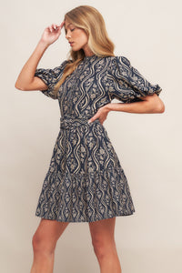 ORNATE BLOOM WOVEN MINI DRESS