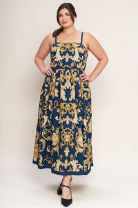 IMPERIAL BLOOM BLUE WOVEN MIDI DRESS