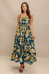 IMPERIAL BLOOM BLUE WOVEN MIDI DRESS