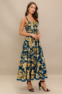 IMPERIAL BLOOM BLUE WOVEN MIDI DRESS