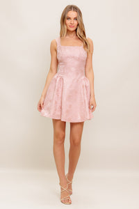 SWEET BLOOM WOVEN JACQUARD SATIN MINI DRESS