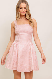 SWEET BLOOM WOVEN JACQUARD SATIN MINI DRESS