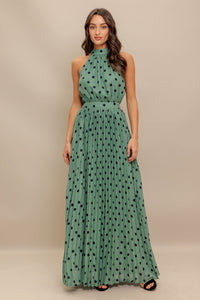 HALTER DOT GLOW WOVEN MAXI DRESS