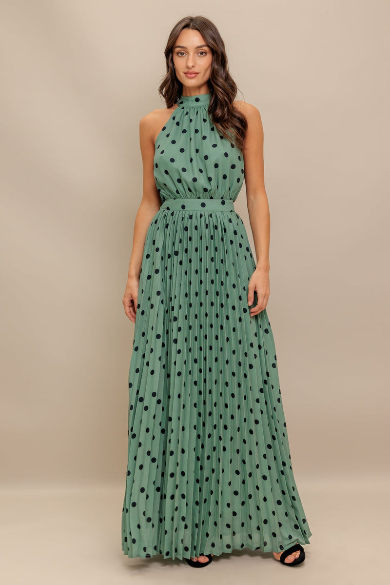 HALTER DOT GLOW WOVEN MAXI DRESS