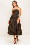 WALK SOFT, STRIKE STRONG LEOPARD WOVEN MIDI DRESS