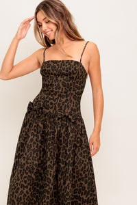 WALK SOFT, STRIKE STRONG LEOPARD WOVEN MIDI DRESS