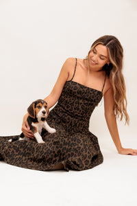 WALK SOFT, STRIKE STRONG LEOPARD WOVEN MIDI DRESS