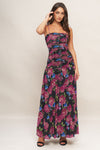 NIGHT FLORIST POWER MESH MAXI DRESS