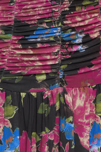 NIGHT FLORIST POWER MESH MAXI DRESS