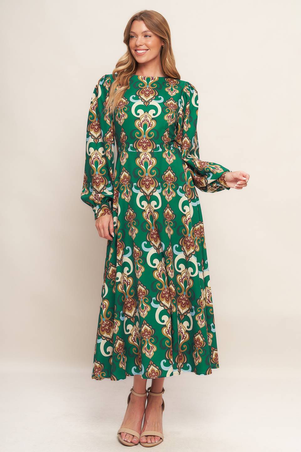 MODERN RETRO BLOOM WOVEN MIDI DRESS