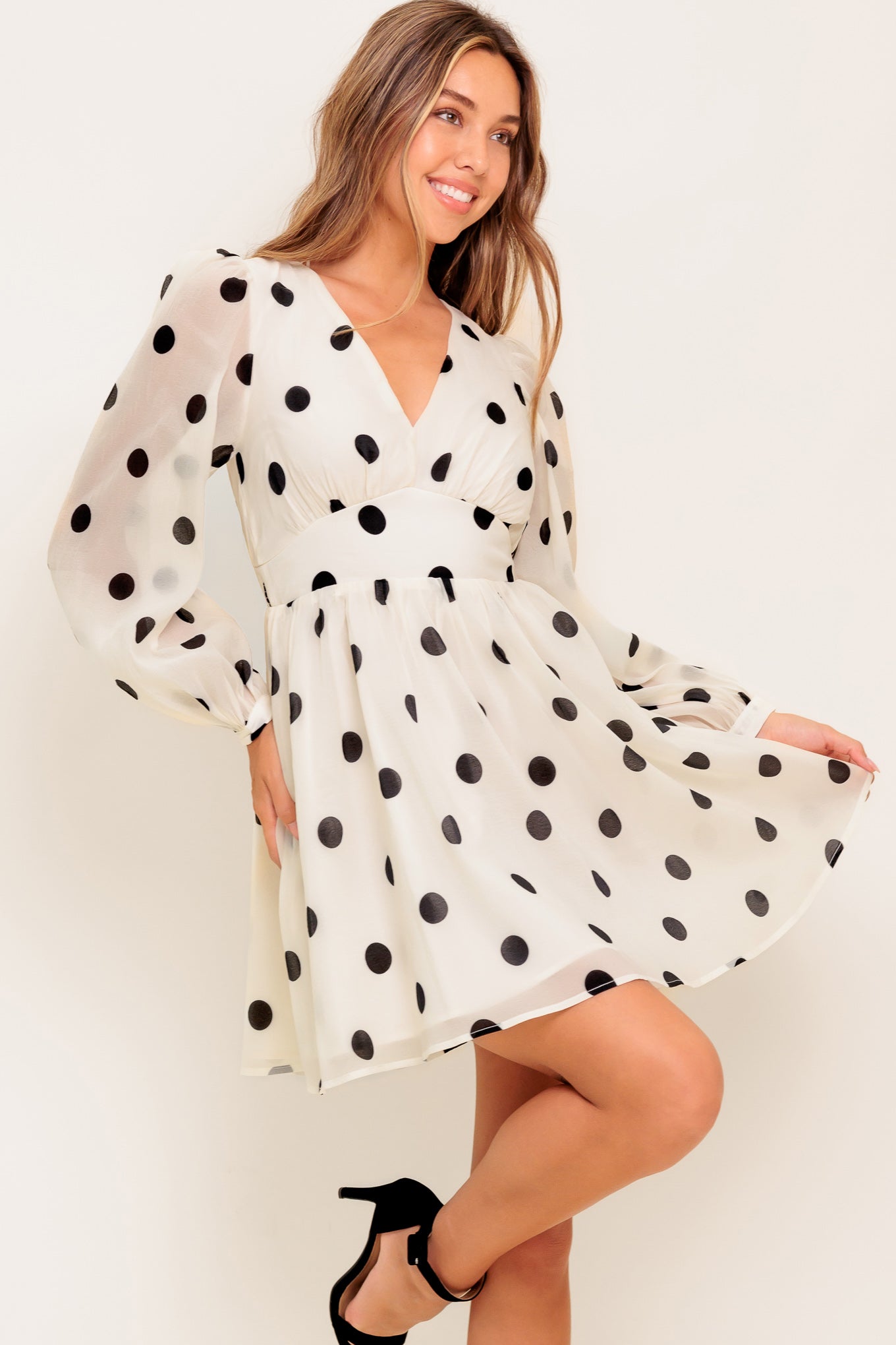 MONROE DOT CHIFFON WOVEN MINI DRESS