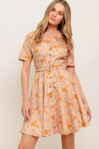 PEACH BLOSSOM WOVEN MINI DRESS