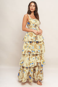 GOLDEN BLOSSOM WOVEN MAXI DRESS
