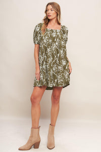 BOTANICAL OUTLINE WOVEN MINI DRESS
