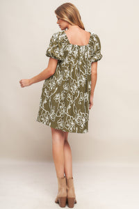 BOTANICAL OUTLINE WOVEN MINI DRESS