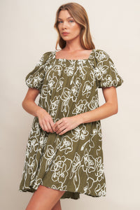 BOTANICAL OUTLINE WOVEN MINI DRESS