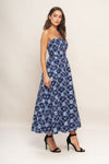 BLUE RENAISSANCE WOVEN MIDI DRESS