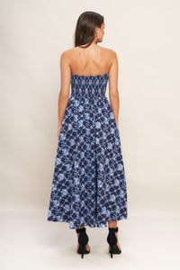 BLUE RENAISSANCE WOVEN MIDI DRESS