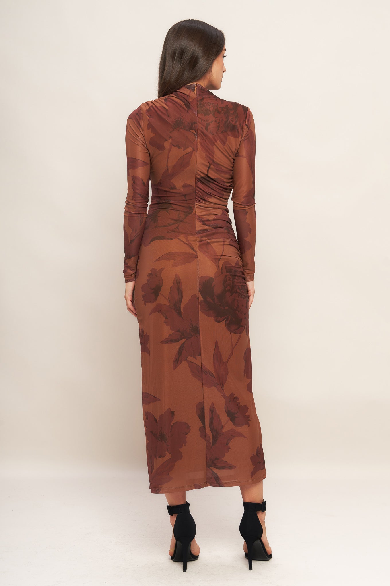 AMBER FLORA POWER MESH MIDI DRESS