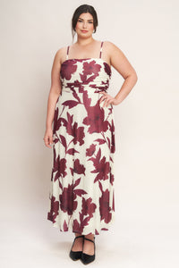 WINE BLOOM POWER MESH MIDI DRESS